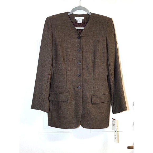 Vintage Chaus Blazer Herringbone Lambswool  Rayon Suit Separate Brown Size 8 - Picture 12 of 16